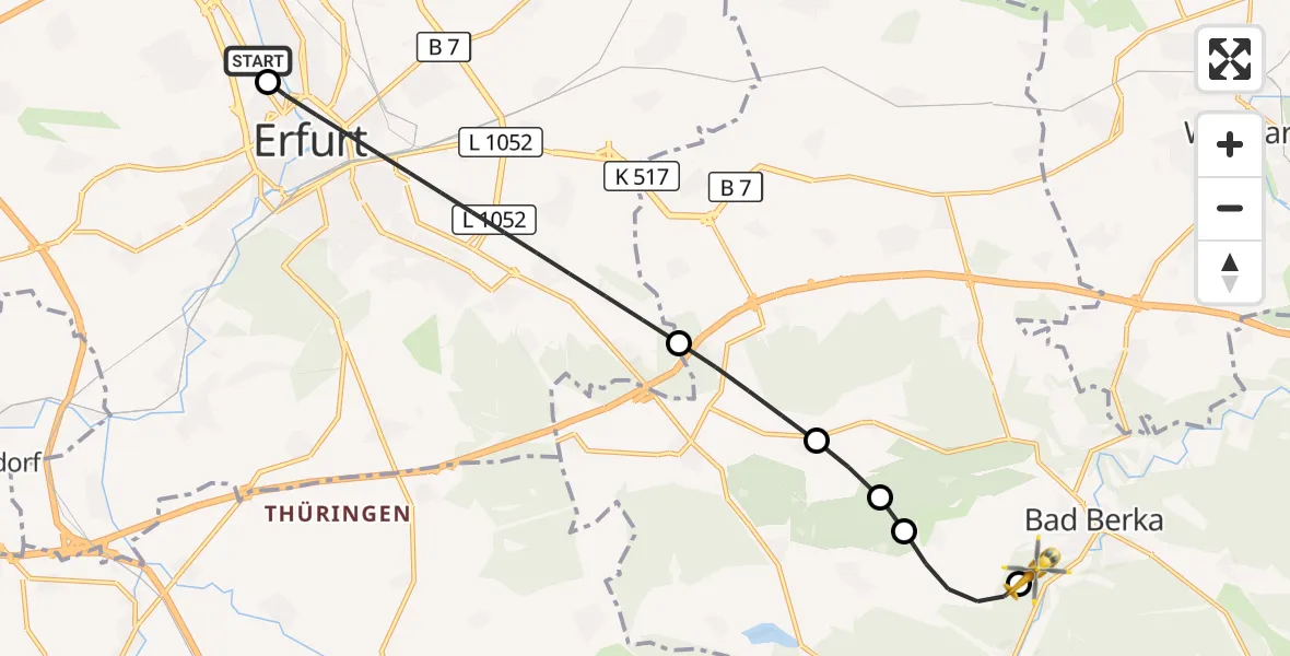 Flugroute Ambulanzhubschrauber Helios Clinic Erfurt - Bad Berka Central Hospital, 27 Juni 2026, 02:25