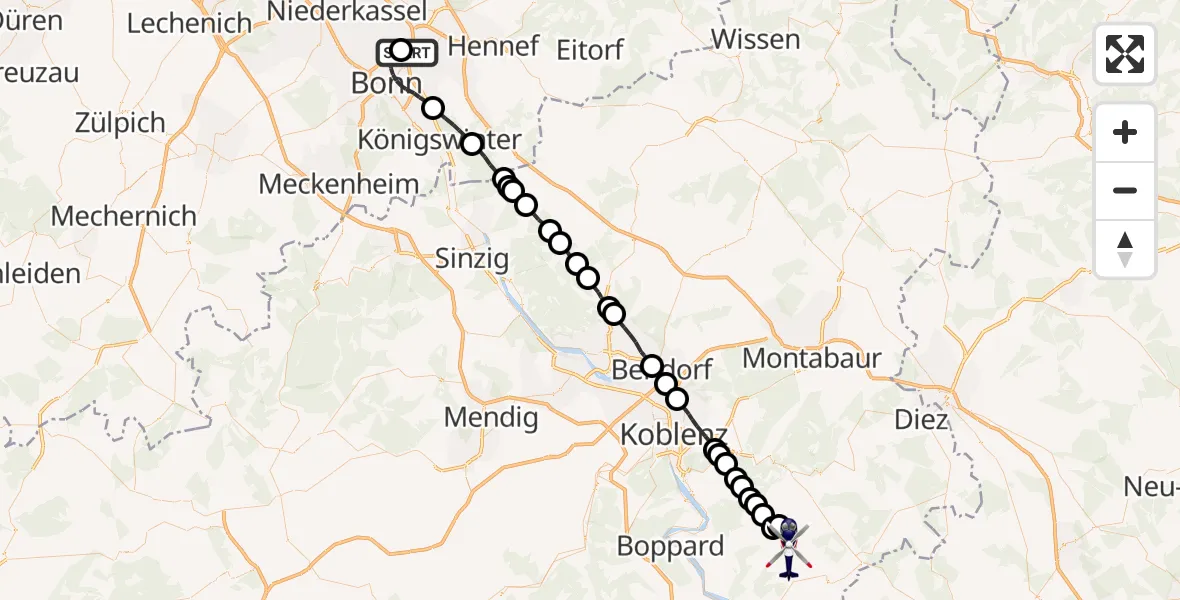 Flugroute Polizeihubschrauber Sankt Augustin - Hainau, 27 Juni 2026, 05:27