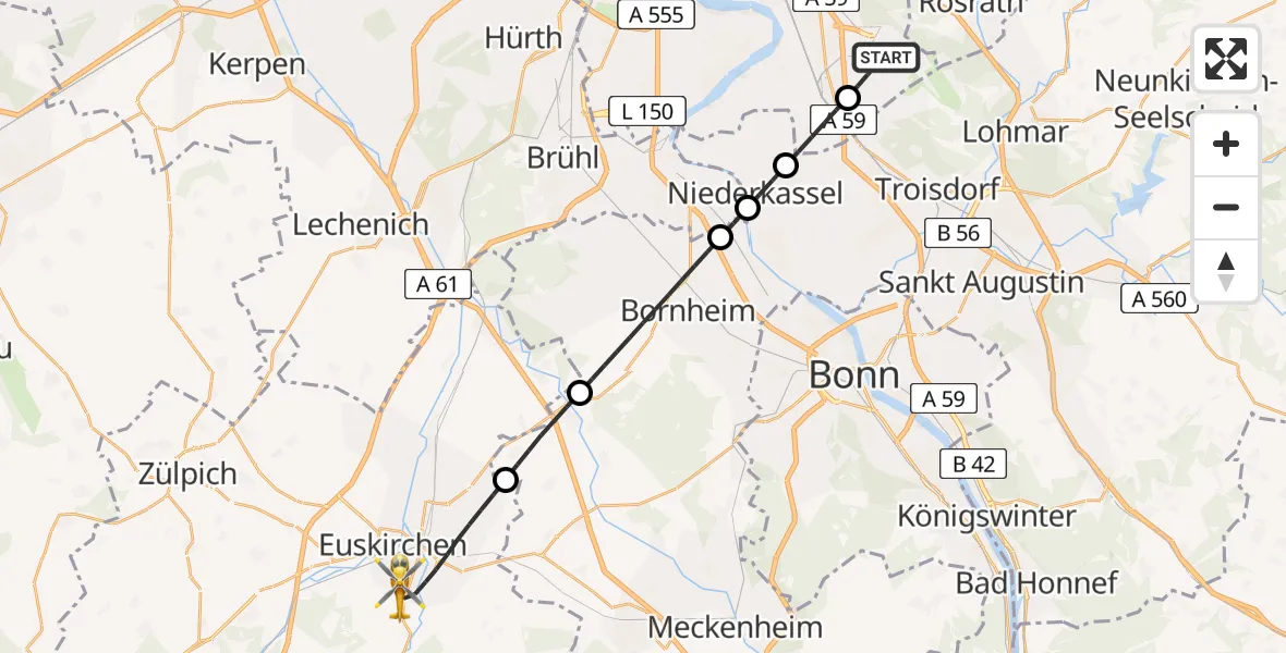 Flugroute Ambulanzhubschrauber Köln Bonn Flughafen - Euskirchen, 27 Juni 2026, 05:34