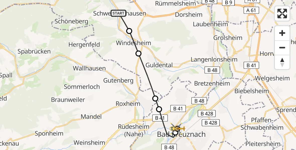 Flugroute Rettungshubschrauber Schweppenhausen - Sankt Marienworth Hospital, 27 Juni 2026, 05:38