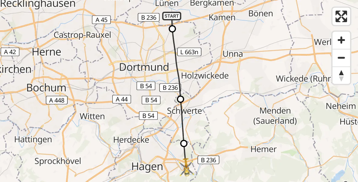 Flugroute Rettungshubschrauber Lünen - Hagen, 27 Juni 2026, 05:40