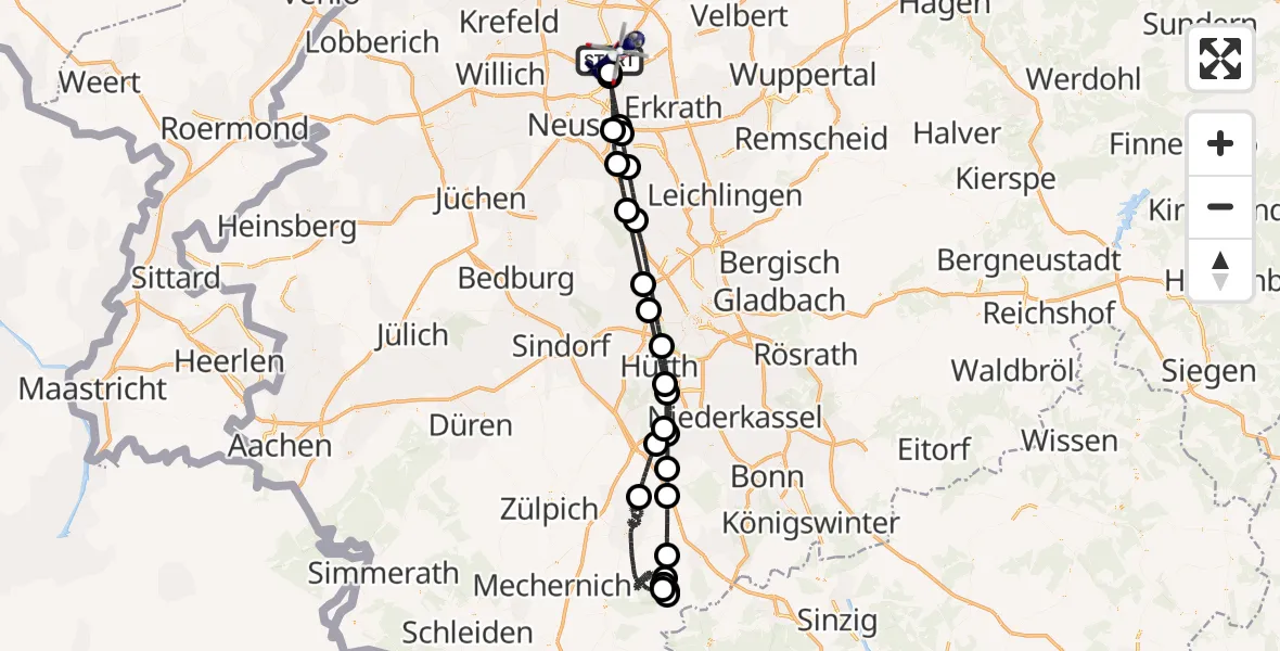 Flugroute Polizeihubschrauber Düsseldorf Flughafen - Düsseldorf Flughafen, 27 Juni 2026, 05:47