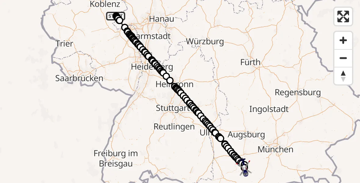 Flugroute Polizeihubschrauber Oelsberg - Schwabsoien, 27 Juni 2026, 05:48