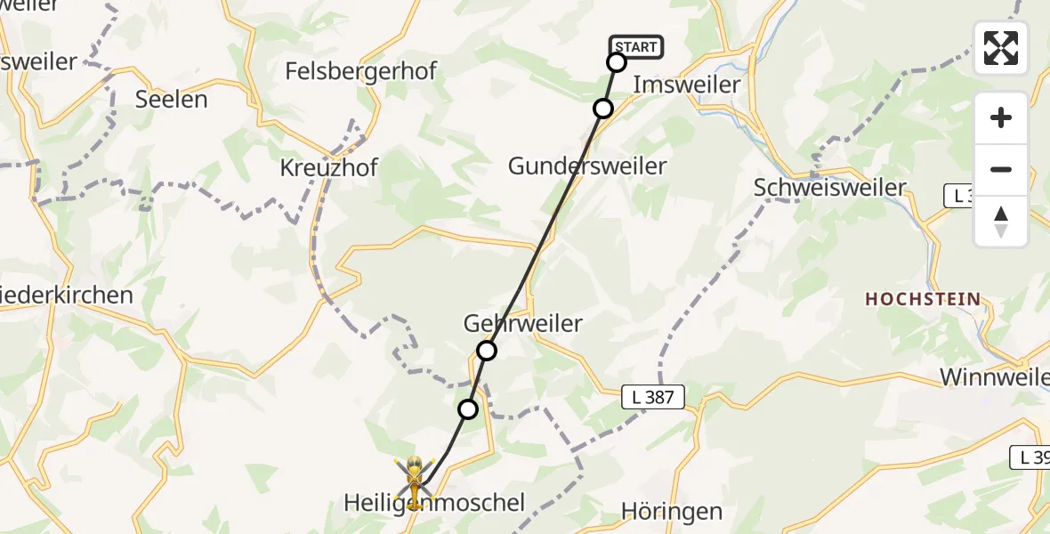 Flugroute Rettungshubschrauber Imsweiler UL - Heiligenmoschel, 27 Juni 2026, 05:52
