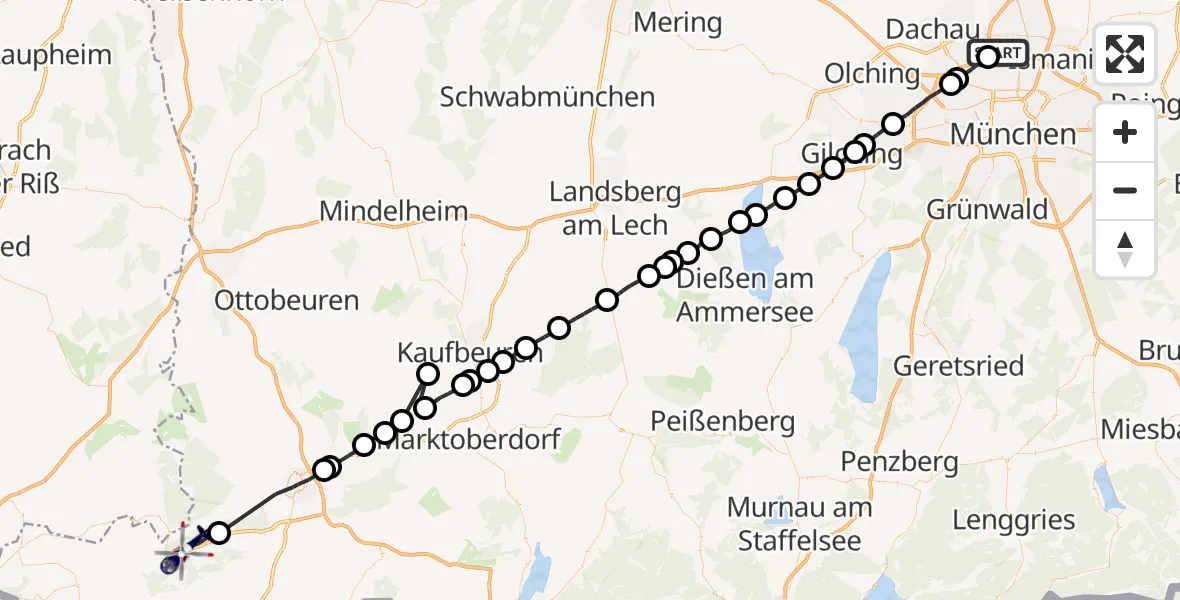 Flugroute Polizeihubschrauber Oberschleißheim - Weitnau, 27 Juni 2026, 05:53