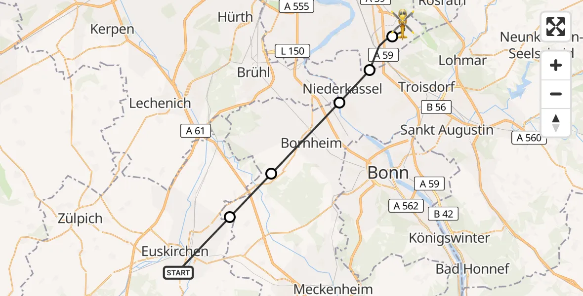 Flugroute Ambulanzhubschrauber Euskirchen - Köln Bonn Flughafen, 27 Juni 2026, 06:12