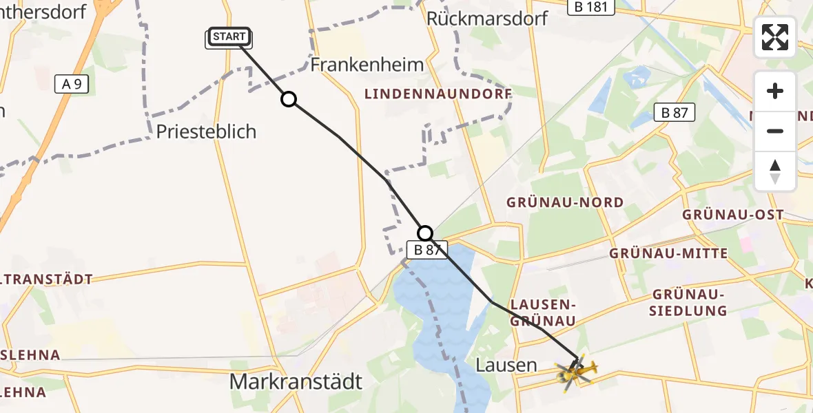 Flugroute Rettungshubschrauber Schkeuditz - Leipzig, 27 Juni 2026, 06:34
