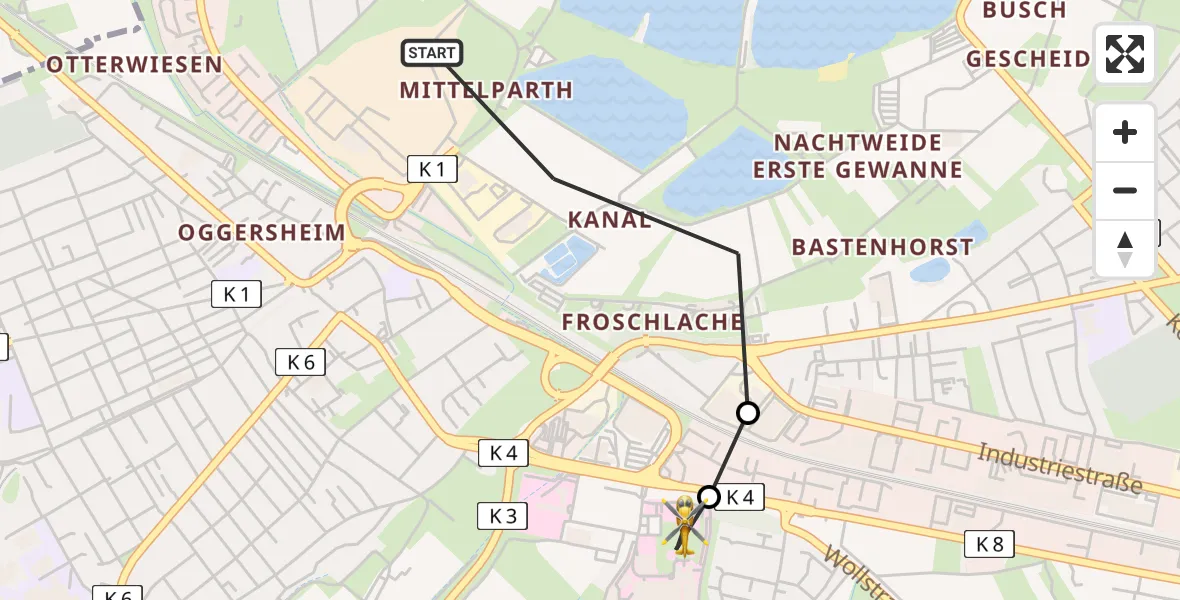 Flugroute Rettungshubschrauber Ludwigshafen am Rhein - Ludwigshafen Accident Hospital, 27 Juni 2026, 06:35