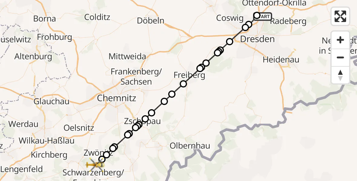 Flugroute Rettungshubschrauber Dresden Flughafen - Grünhain-Beierfeld, 27 Juni 2026, 06:42