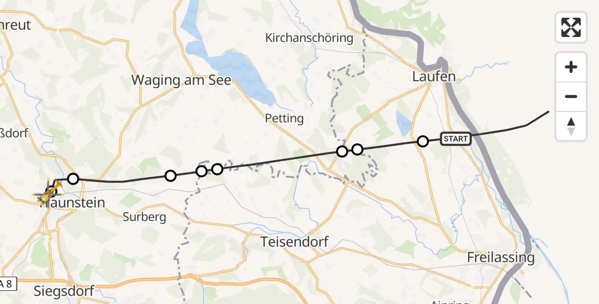 Flugroute Rettungshubschrauber Laufen - Traunstein Hospital, 27 Juni 2026, 06:55