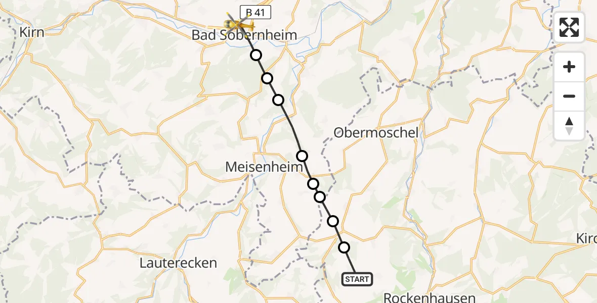 Flugroute Rettungshubschrauber Bisterschied - Bad Sobernheim, 27 Juni 2026, 06:55