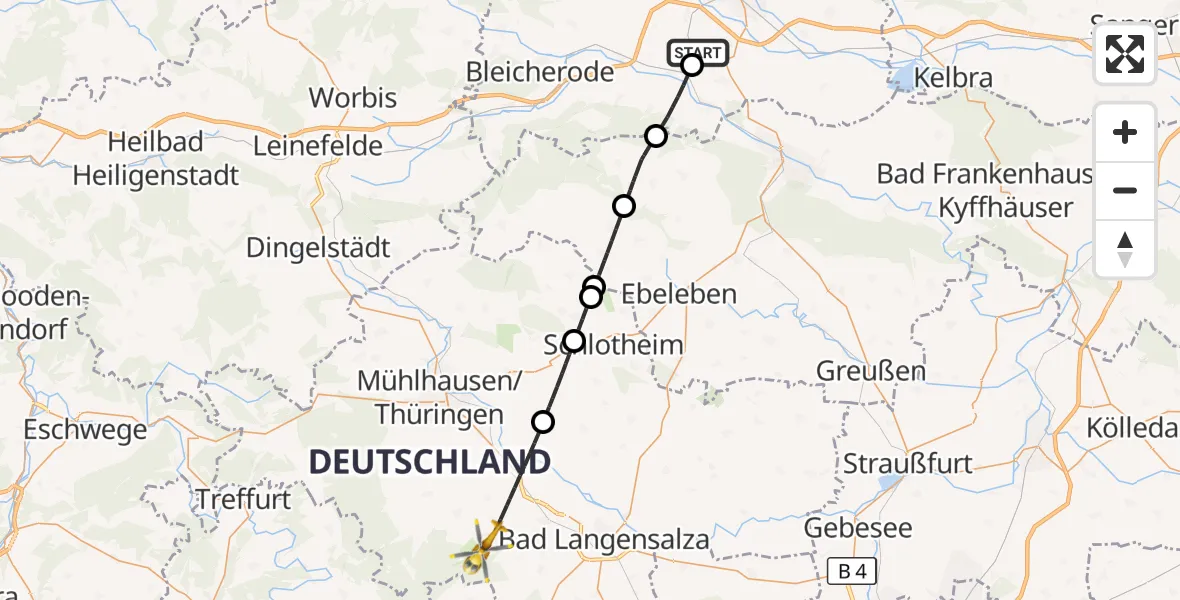 Flugroute Rettungshubschrauber Werther - Unstrut-Hainich, 27 Juni 2026, 06:56