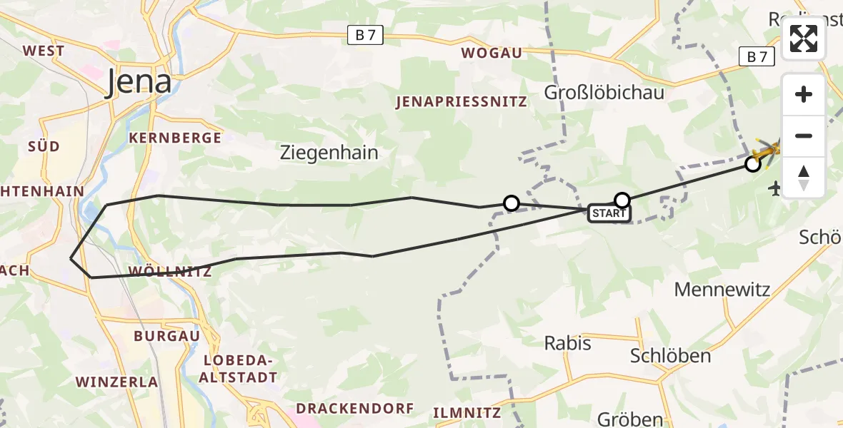 Flugroute Rettungshubschrauber Großlöbichau - Schöngleina, 27 Juni 2026, 06:59