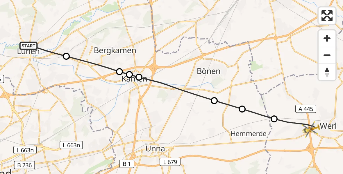 Flugroute Rettungshubschrauber Lünen - Werl, 27 Juni 2026, 07:03