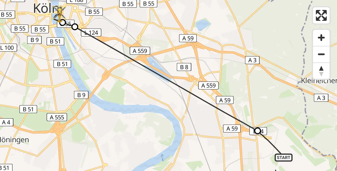 Flugroute Ambulanzhubschrauber Köln Bonn Flughafen - Köln, 27 Juni 2026, 07:04