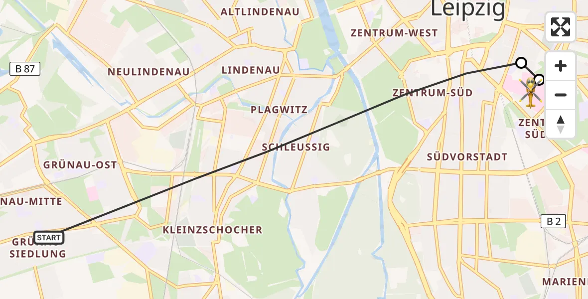Flugroute Rettungshubschrauber Leipzig - Leipzig University Hospital Heliport 1, 27 Juni 2026, 07:12