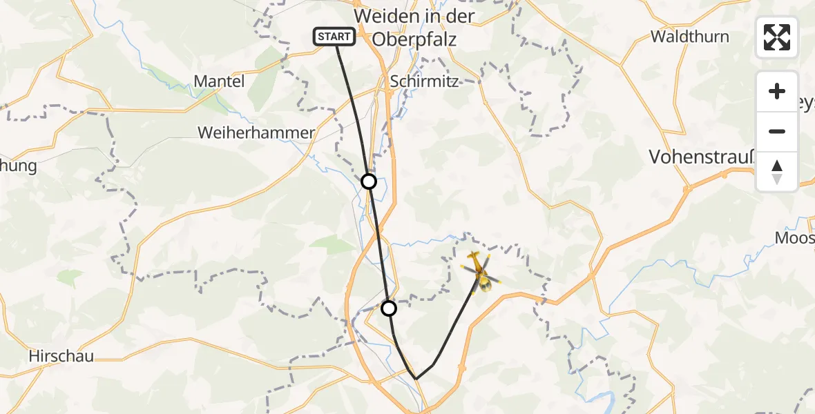 Flugroute Rettungshubschrauber Weiden i.d.OPf. - Wernberg-Köblitz, 27 Juni 2026, 07:19