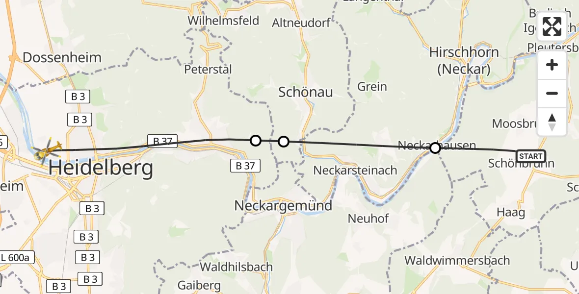 Flugroute Rettungshubschrauber Schönbrunn - Heidelberg, 27 Juni 2026, 07:25
