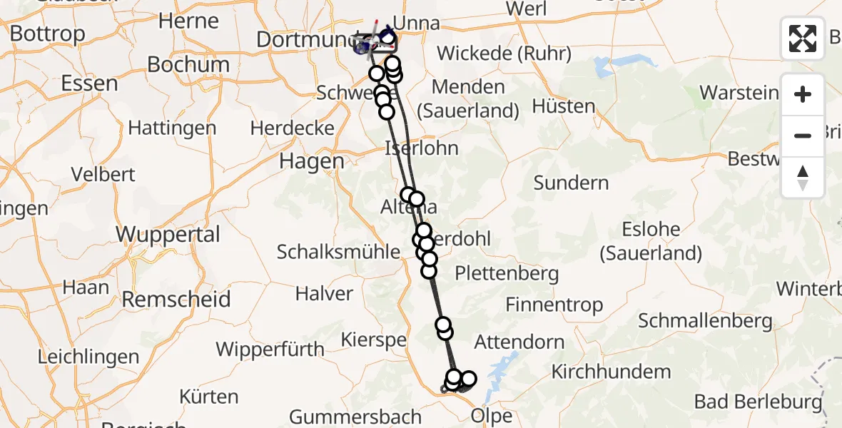 Flugroute Polizeihubschrauber Dortmund Flughafen - Dortmund Flughafen, 27 Juni 2026, 07:26