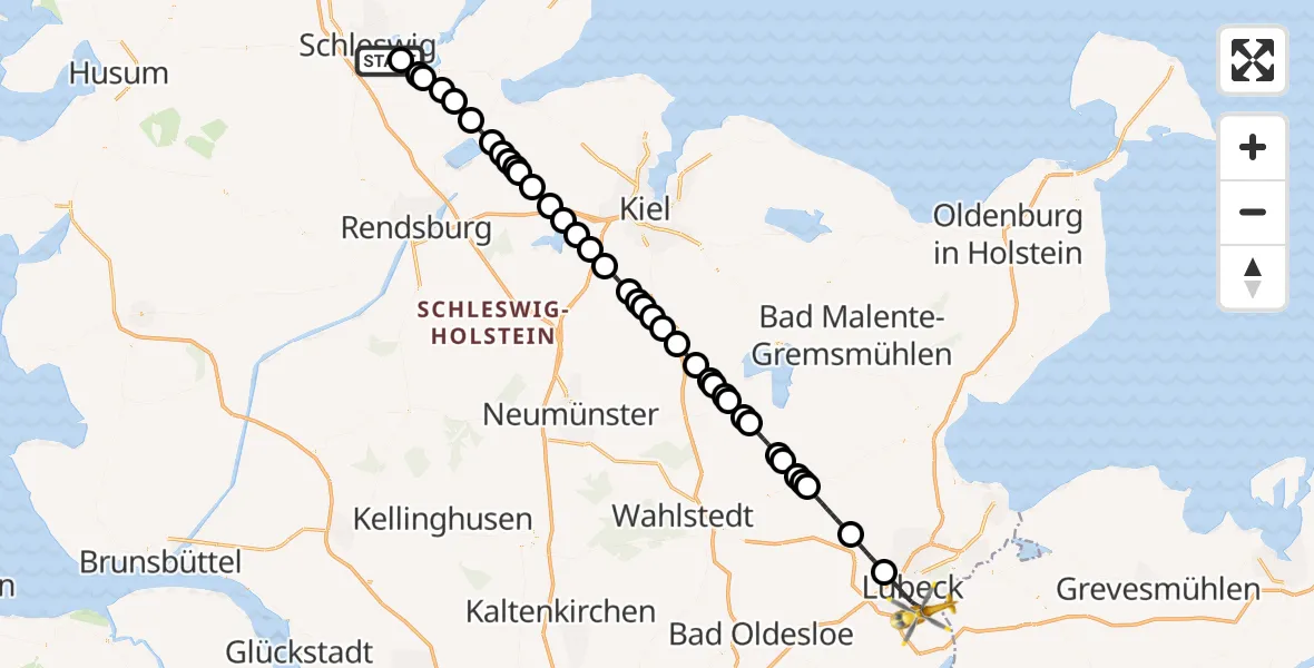 Flugroute Ambulanzhubschrauber Fahrdorf - Lübeck, 27 Juni 2026, 07:36