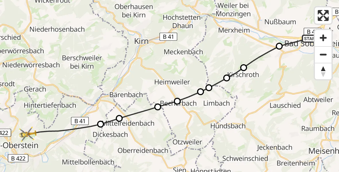 Flugroute Rettungshubschrauber Bad Sobernheim - Idar-Oberstein, 27 Juni 2026, 07:36