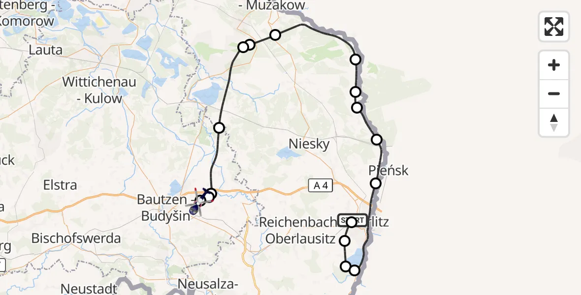 Flugroute Polizeihubschrauber Görlitz Flugplatz - Bautzen Flugplatz, 27 Juni 2026, 07:39