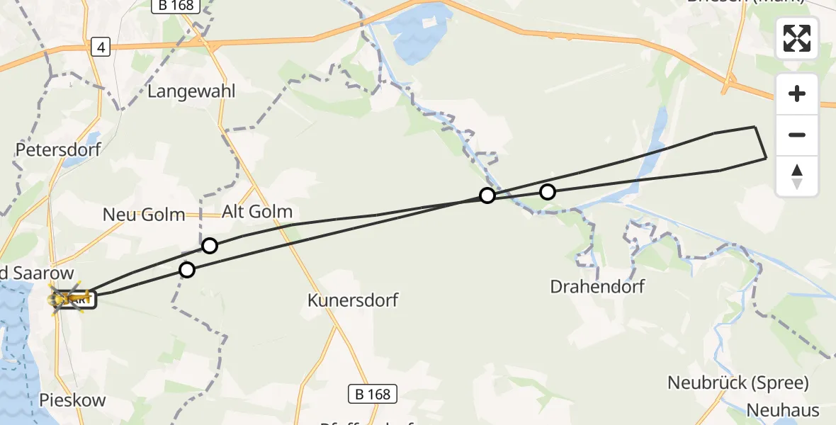 Flugroute Rettungshubschrauber Bad Saarow - Bad Saarow, 27 Juni 2026, 07:46