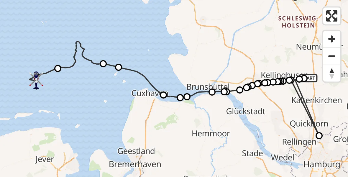 Flugroute Polizeihubschrauber Fuhlendorf - Noordzee, 27 Juni 2026, 07:56