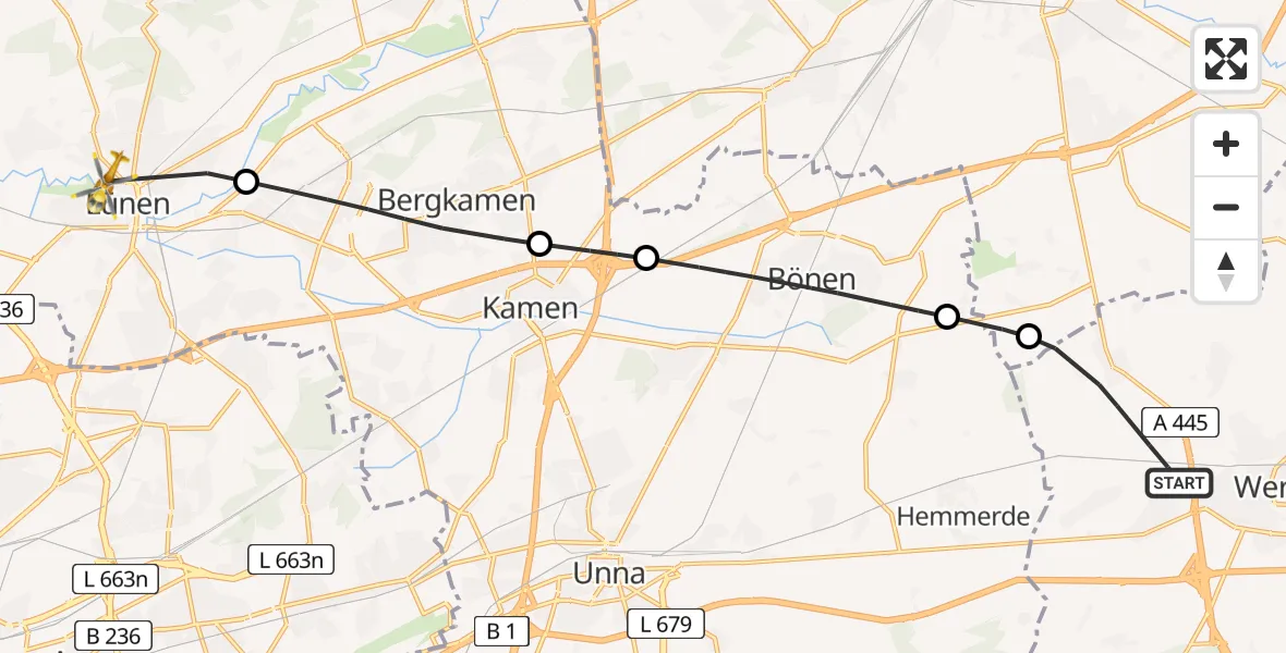 Flugroute Rettungshubschrauber Werl - Sankt Marien Hospital, 27 Juni 2026, 07:59