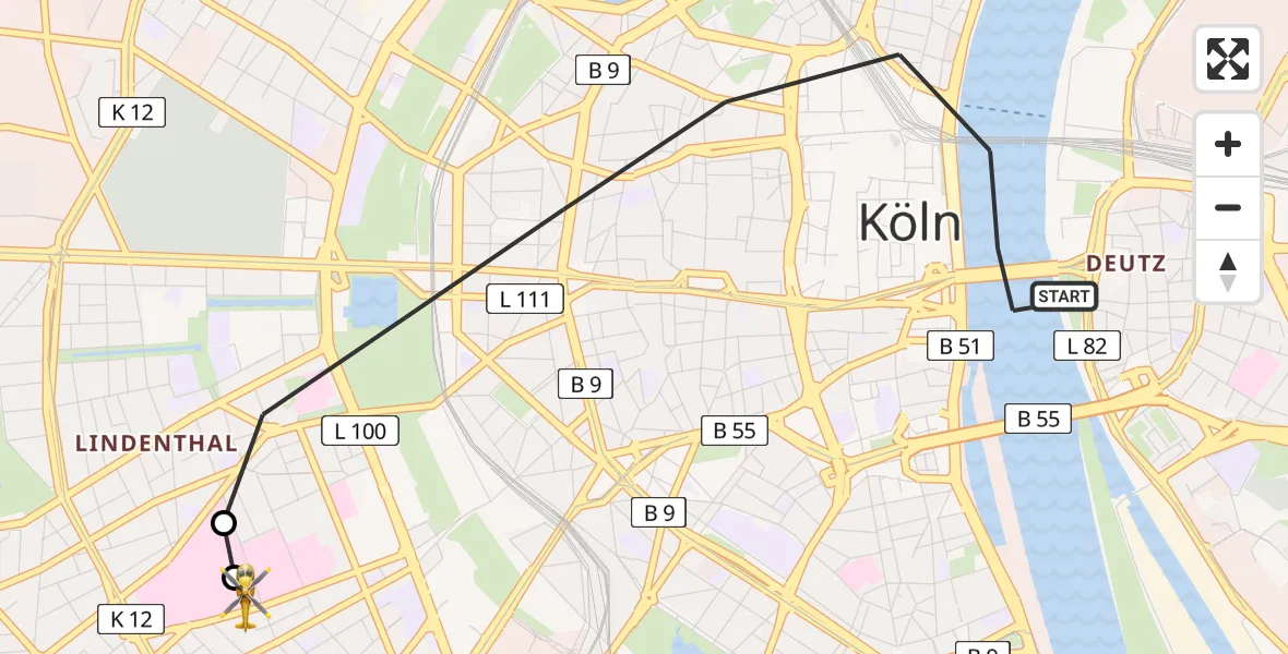 Flugroute Ambulanzhubschrauber Köln - Köln University Hospital, 27 Juni 2026, 08:01