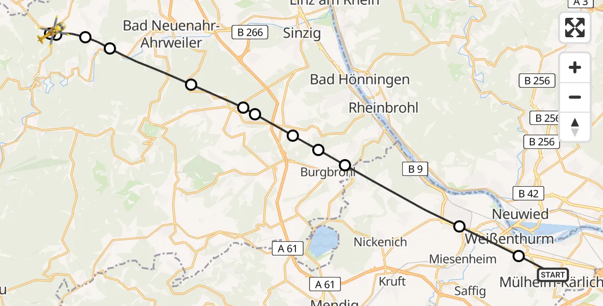 Flugroute Rettungshubschrauber Mülheim-Kärlich - Kalenborn, 27 Juni 2026, 08:08