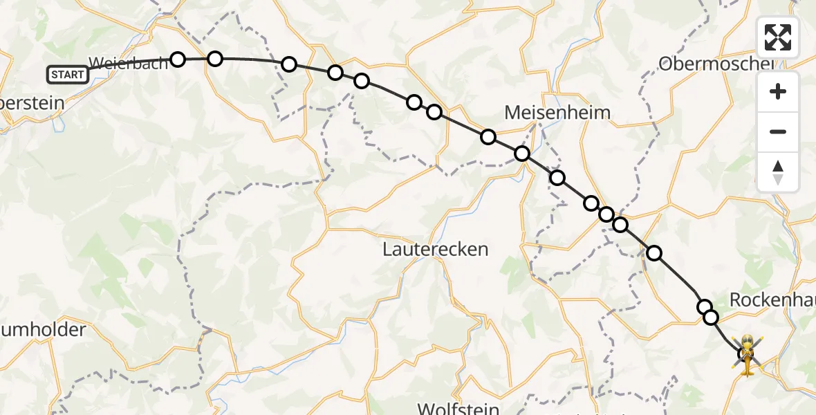 Flugroute Rettungshubschrauber Idar-Oberstein - Imsweiler UL, 27 Juni 2026, 08:21