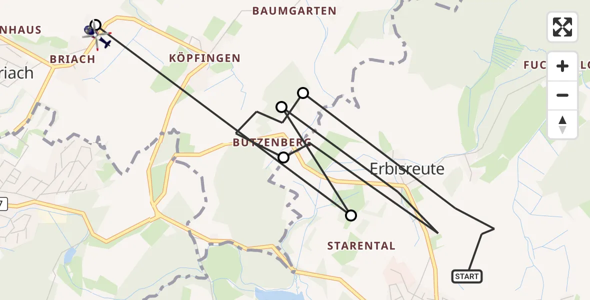 Flugroute Polizeihubschrauber Schlier - Baienfurt, 27 Juni 2026, 08:28
