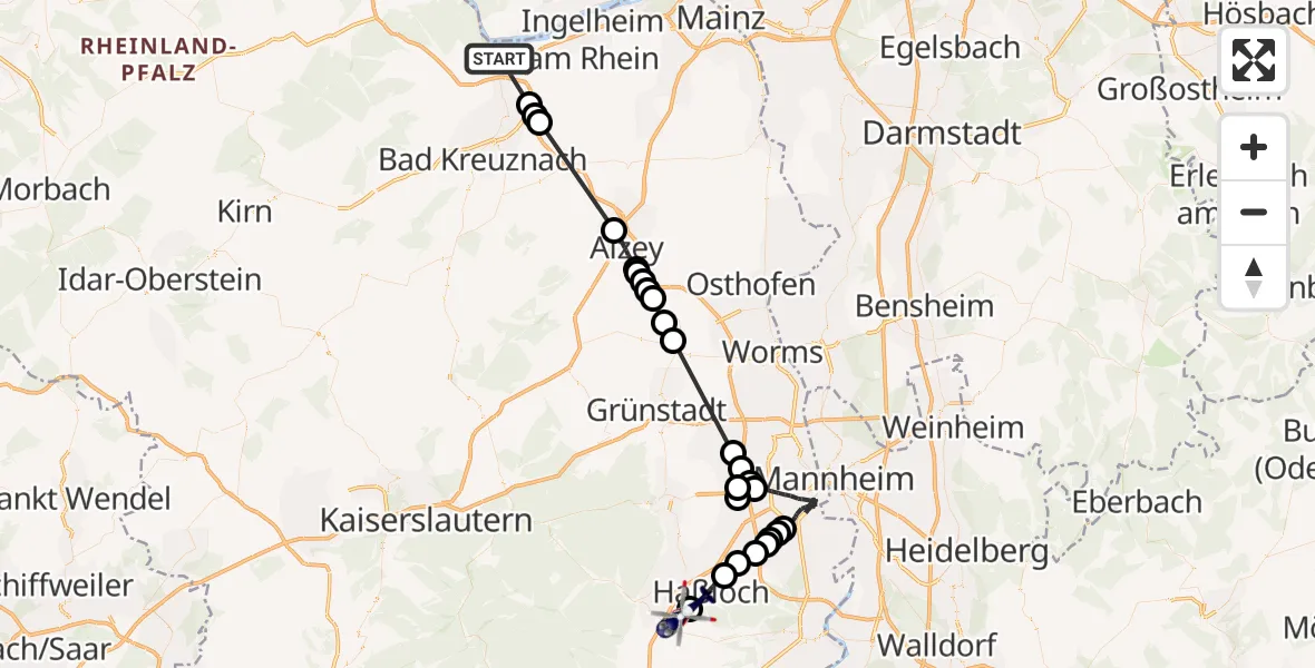 Flugroute Polizeihubschrauber Bingen am Rhein - Neustadt an der Weinstraße, 27 Juni 2026, 08:35