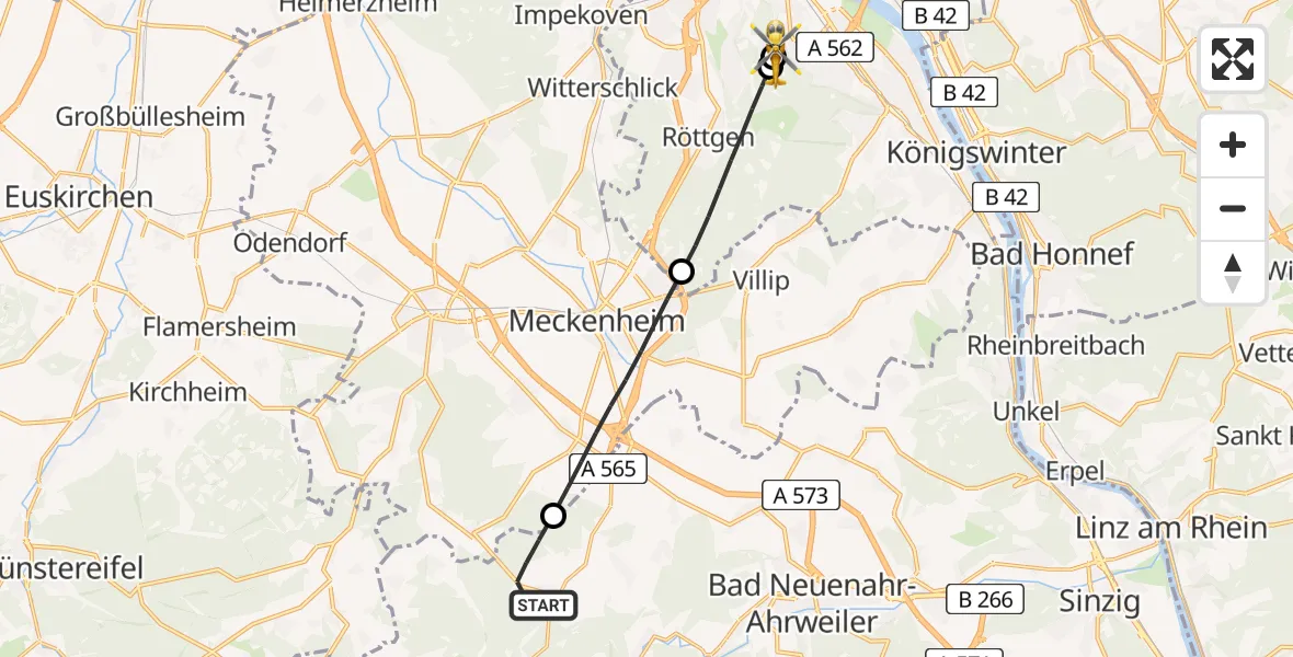 Flugroute Rettungshubschrauber Kalenborn - Bonn University Hospital, 27 Juni 2026, 08:38