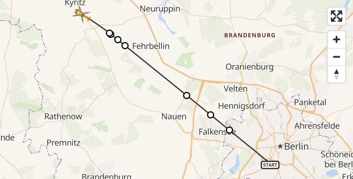 Flugroute Rettungshubschrauber Berlin - Kyritz, 27 Juni 2026, 08:40