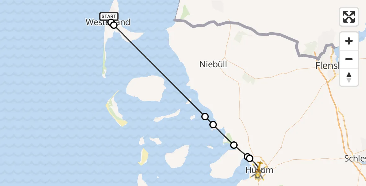 Flugroute Rettungshubschrauber Sylt - Husum, 27 Juni 2026, 08:44