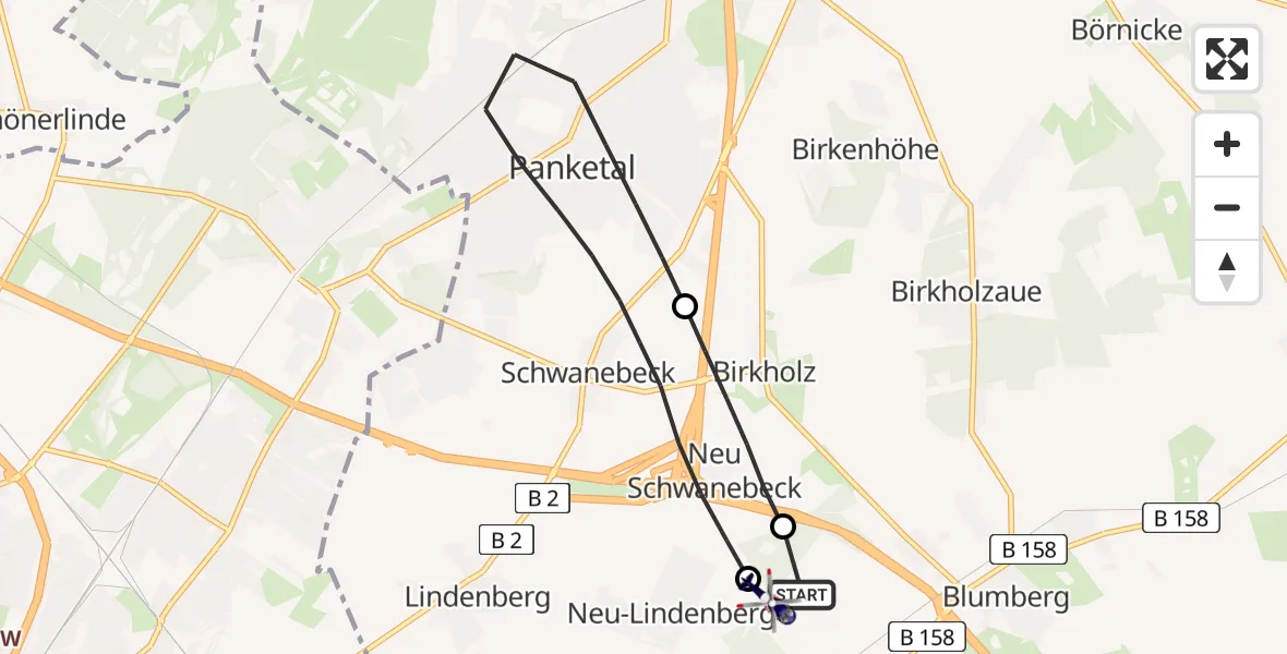 Flugroute Polizeihubschrauber Ahrensfelde Hubschrauberlandeplatz - Ahrensfelde Hubschrauberlandeplatz, 27 Juni 2026, 08:45
