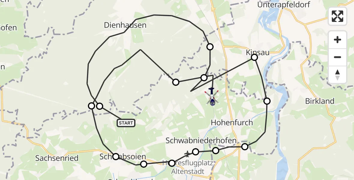 Flugroute Polizeihubschrauber Schwabsoien - Hohenfurch, 27 Juni 2026, 08:48