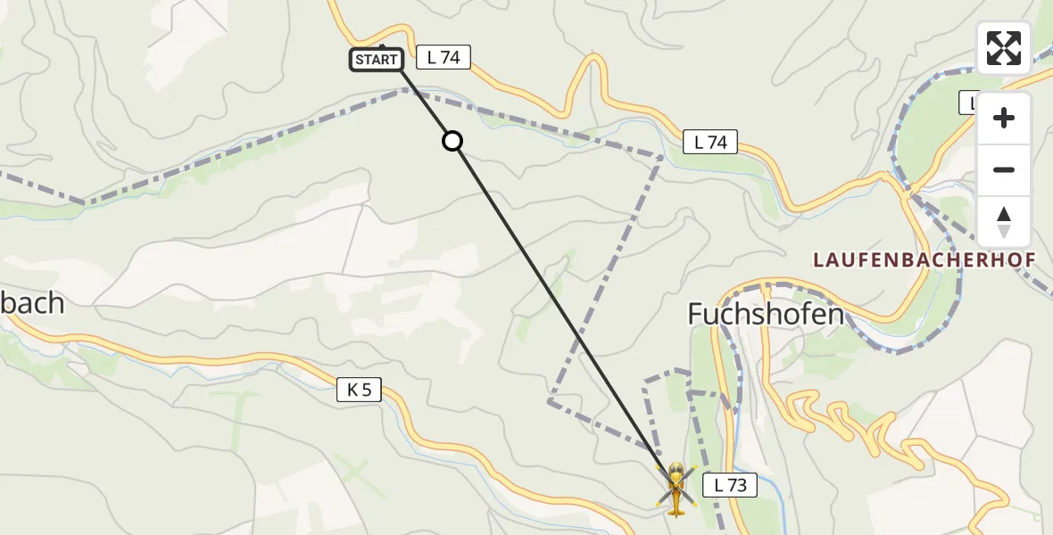 Flugroute Ambulanzhubschrauber Wershofen - Eichenbach, 27 Juni 2026, 08:51