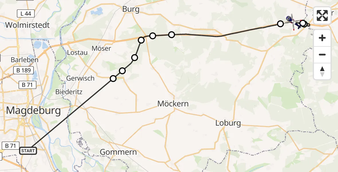 Flugroute Polizeihubschrauber Magdeburg City Flugplatz - Genthin, 27 Juni 2026, 08:52