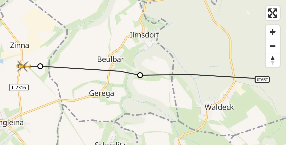 Flugroute Rettungshubschrauber Waldeck - Schöngleina, 27 Juni 2026, 08:57