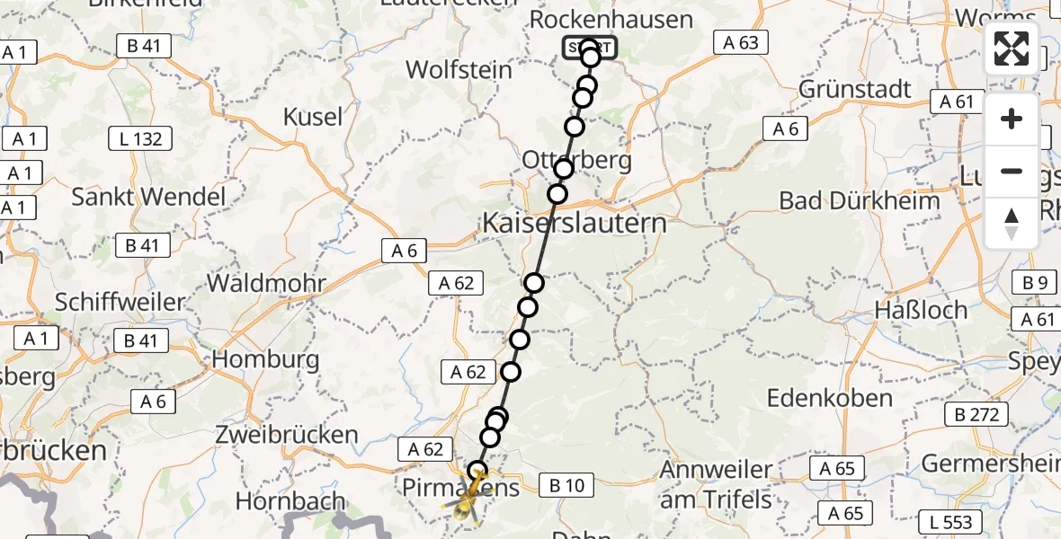 Flugroute Rettungshubschrauber Imsweiler UL - Pirmasens, 27 Juni 2026, 09:08