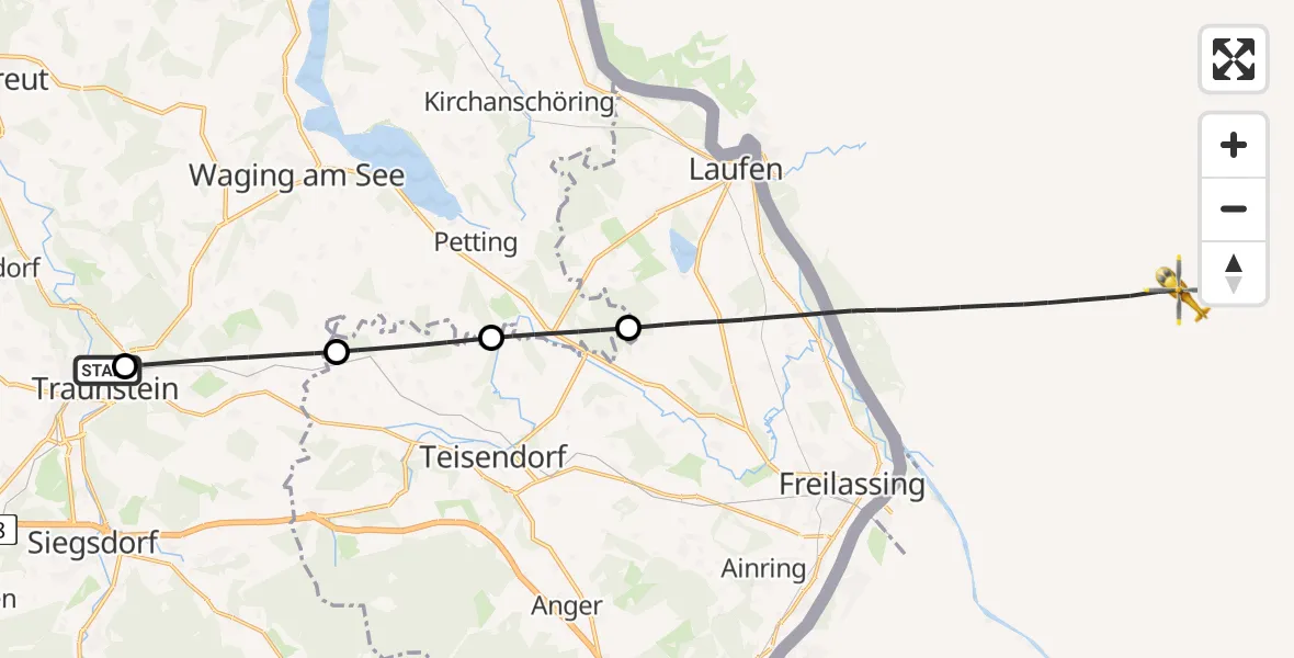 Flugroute Rettungshubschrauber Traunstein - Saaldorf-Surheim, 27 Juni 2026, 09:15