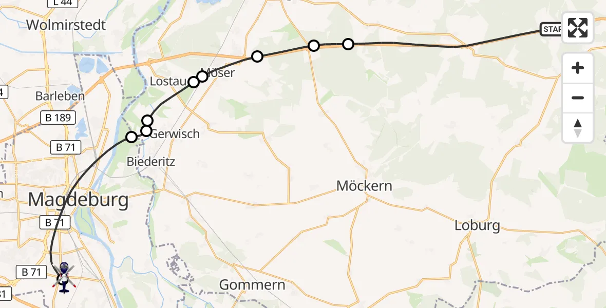 Flugroute Polizeihubschrauber Möckern - Magdeburg City Flugplatz, 27 Juni 2026, 09:22