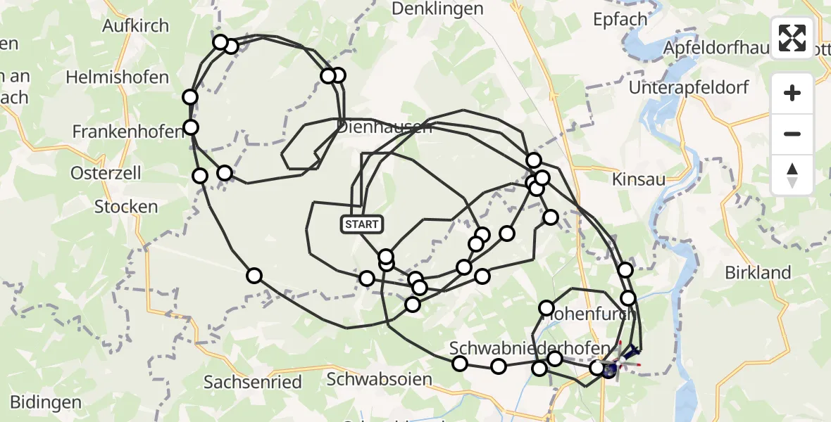 Flugroute Polizeihubschrauber Denklingen - Schongau, 27 Juni 2026, 09:24