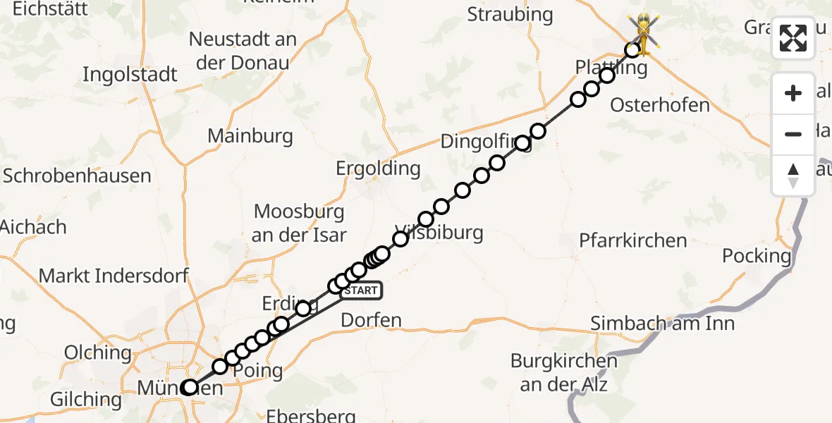 Flugroute Rettungshubschrauber Taufkirchen (Vils) - Deggendorf, 27 Juni 2026, 09:24