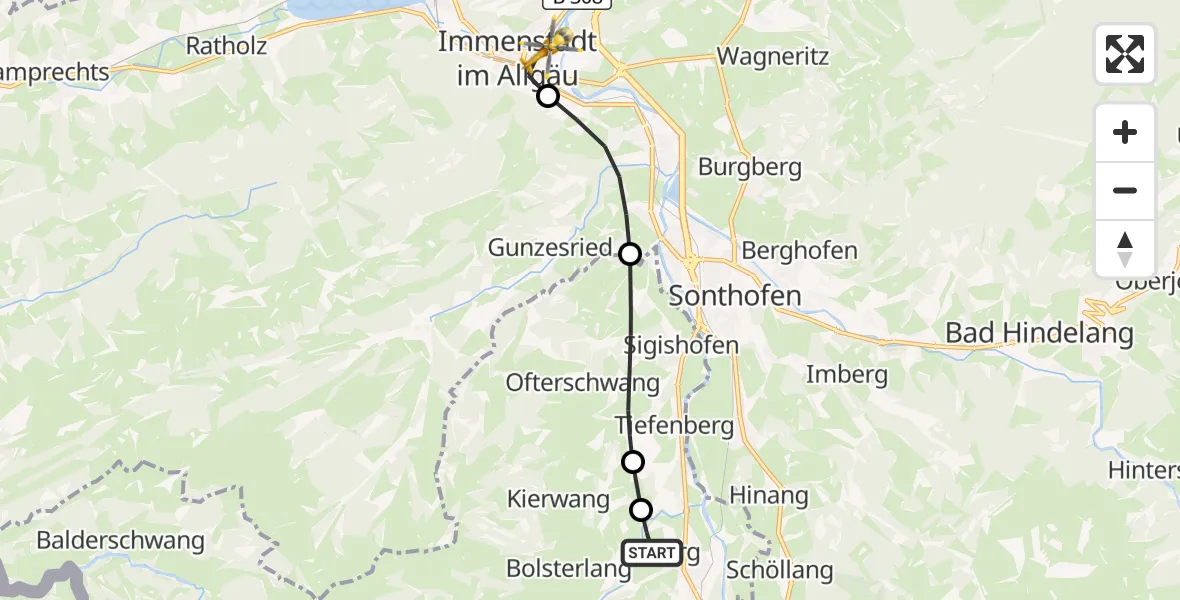 Flugroute Rettungshubschrauber Fischen i.Allgäu - Immenstadt i.Allgäu, 27 Juni 2026, 09:26