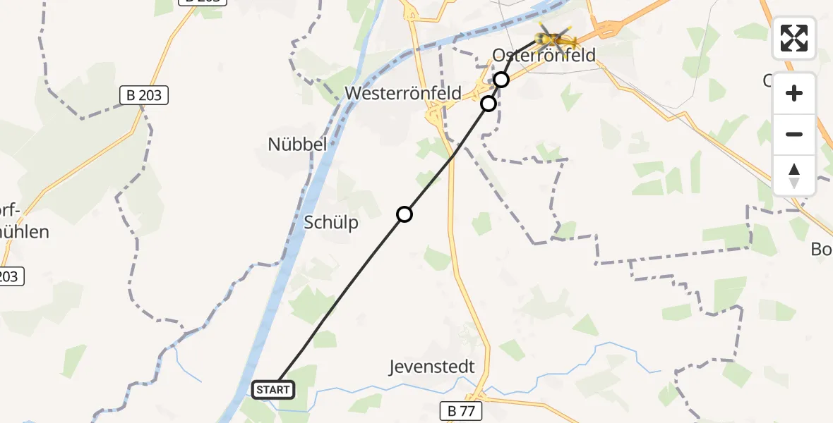 Flugroute Ambulanzhubschrauber Schülp b.Rendsburg - Osterrönfeld, 27 Juni 2026, 09:30