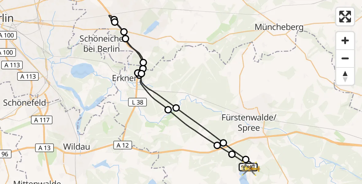 Flugroute Rettungshubschrauber Bad Saarow - Bad Saarow, 27 Juni 2026, 09:39